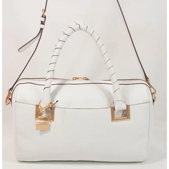 DKNY White Leather Crosby Speedy Satchel